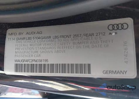 2015 Audi A6 2.0T Premium from USA, damaged, VIN WAUGFAFC2FN038195